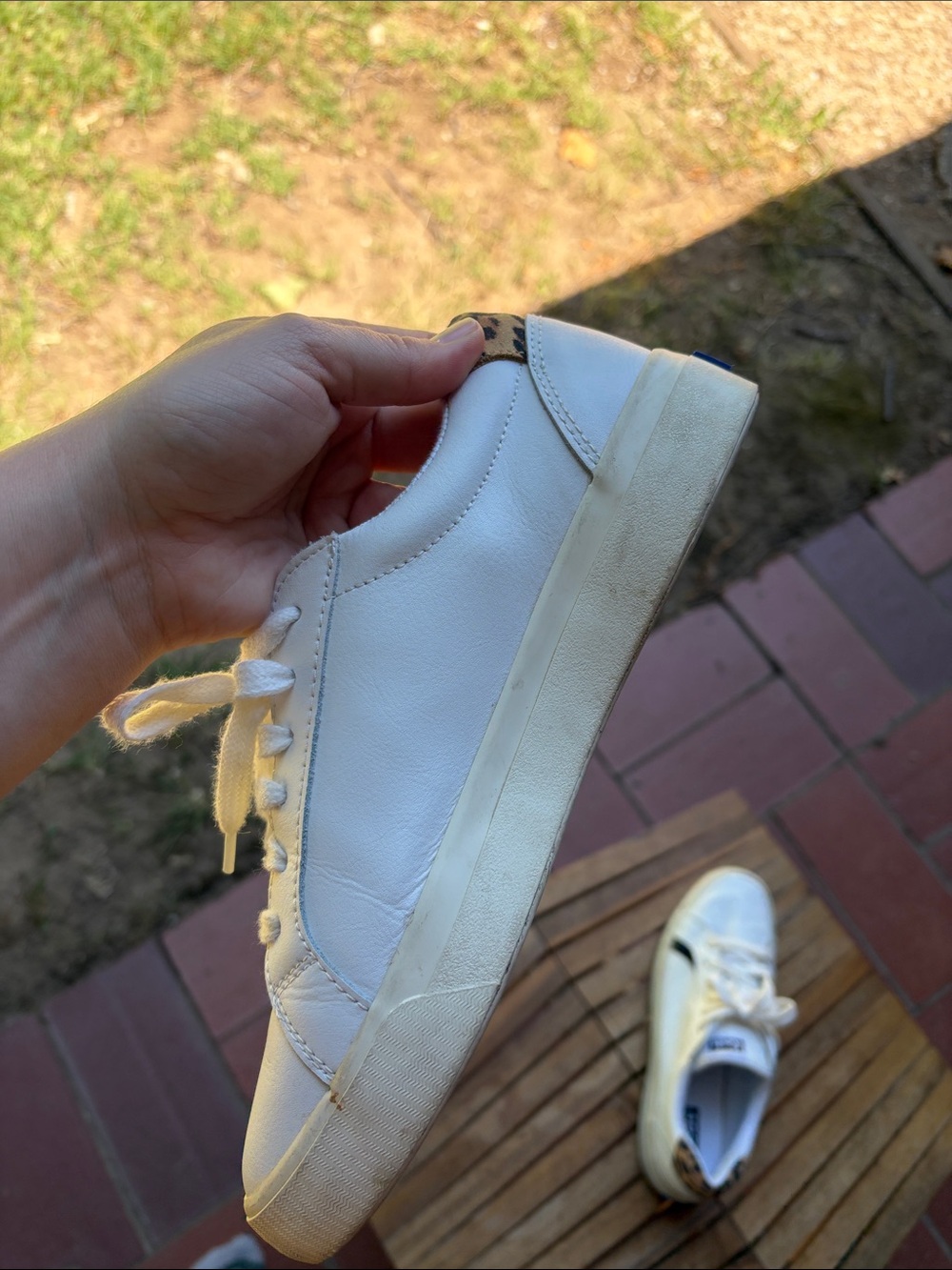 Keds White Leather Sneakers with Leopard Heel and Black Side Accent - Picture 8 of 9